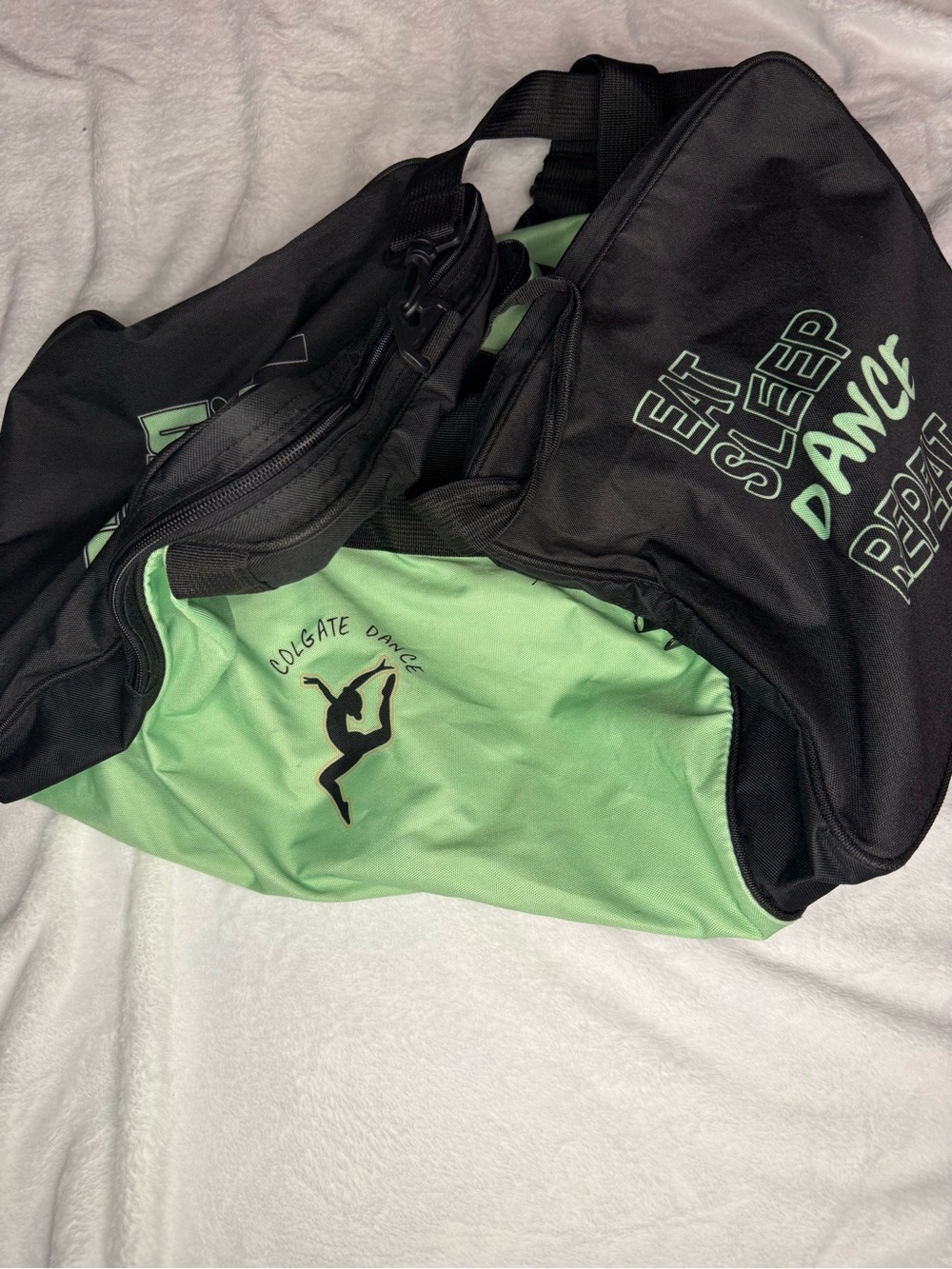 Dance Duffel Bag in Black and Light Green - Performance Travel Bag